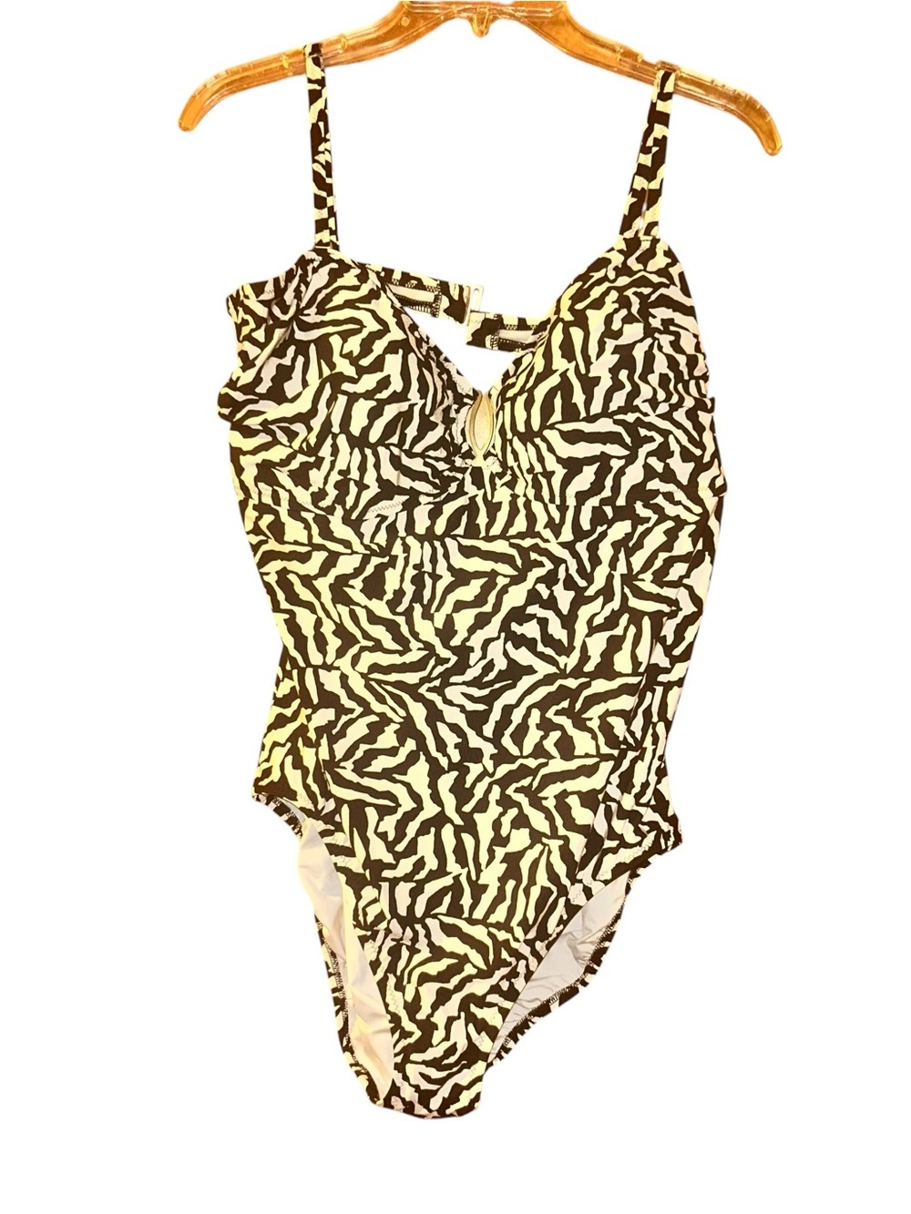 New Lands end brown cream zebra animal print 1 piece swimsuit plus size 18